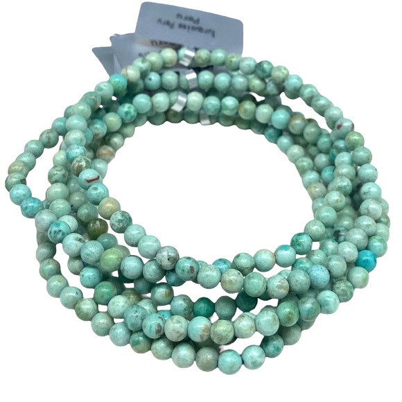 Hand Crafted Jewelry - 4mm Natural Turquoise Beaded Stretch Bracelet Boho Western Blue Genuine Beads